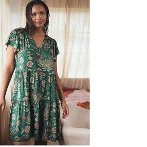 Anthropologie Green Floral Midi Dress